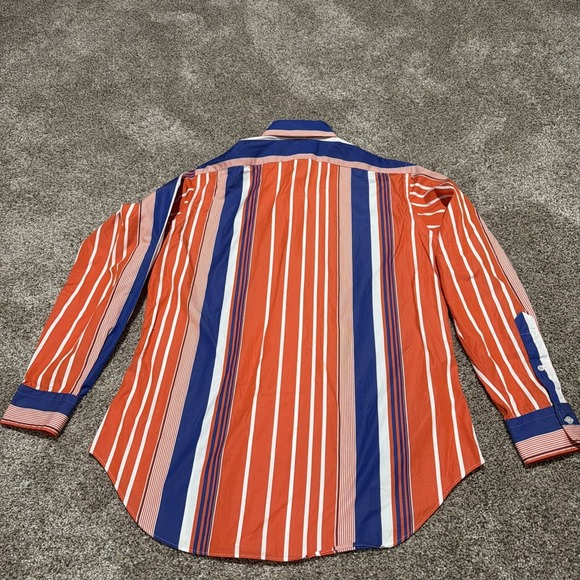 POLO By Ralph Lauren mens Medium Orange Blue Stripe Long Sleeve Button Up Shirt - Picture 8 of 8